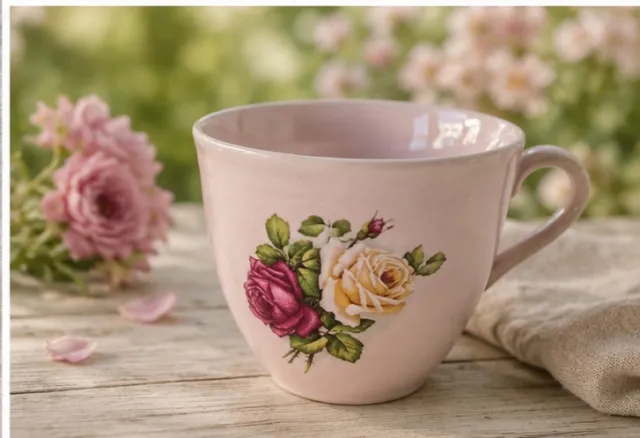 Rosa kopp med roser